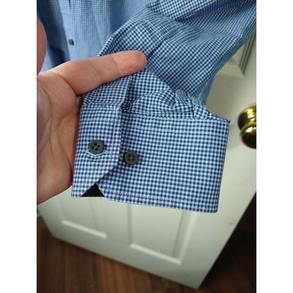 Report Collection Blue Gingham Collared Long Sleeve Button Shirt. L - Picture 6 of 9